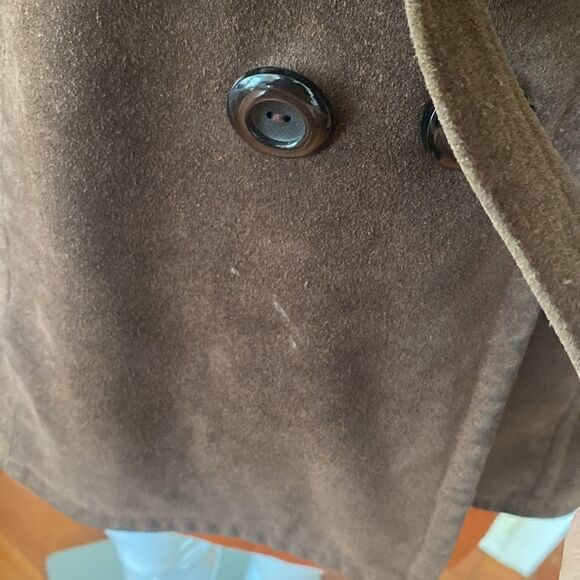 Vintage 70's Chocolate Brown Suede Leather Penny Lane Coat with Faux Fur Collar - Picture 15 of 15
